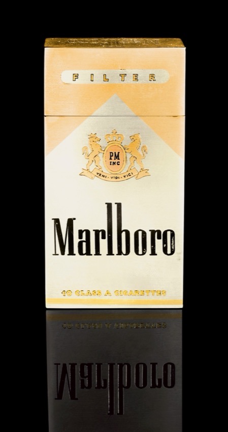 Bulgari gold and enamel cigarette case shaped like a Marlboro packet