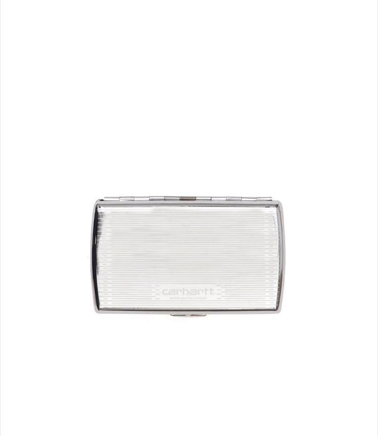Carhartt WIP FW18 polished stainless steel cigarette case with pinstripe engraving