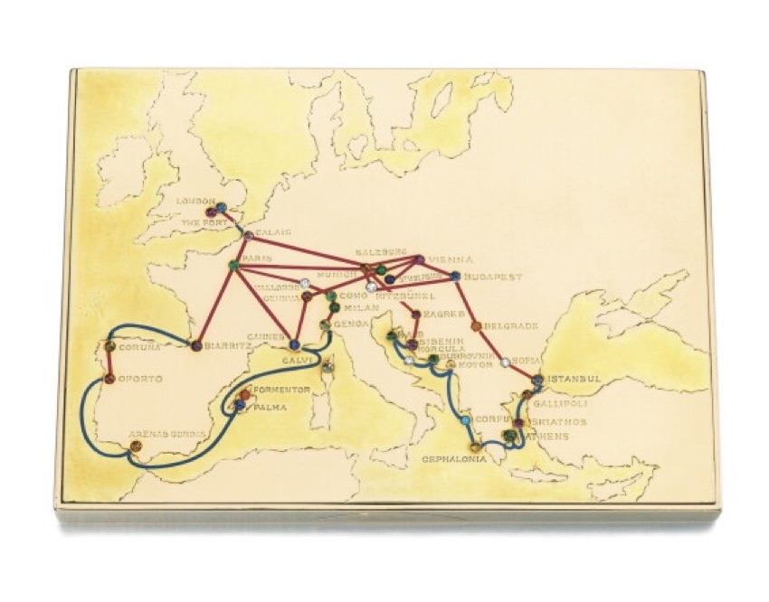 Cartier 1935 gold cigarette case with enamel map of Europe made for the Duke of Windsor