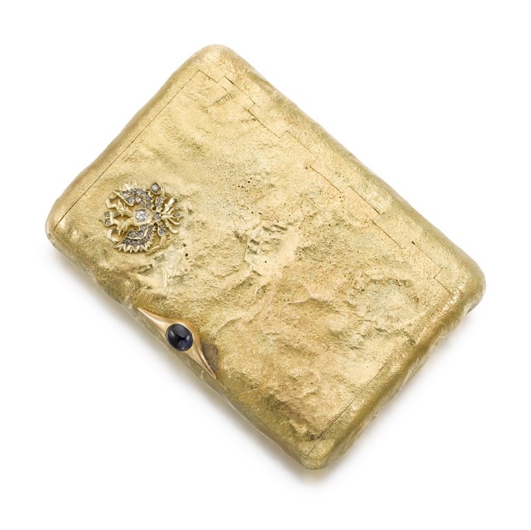 Faberge samorodok gold cigarette case with diamond set Imperial double headed eagle