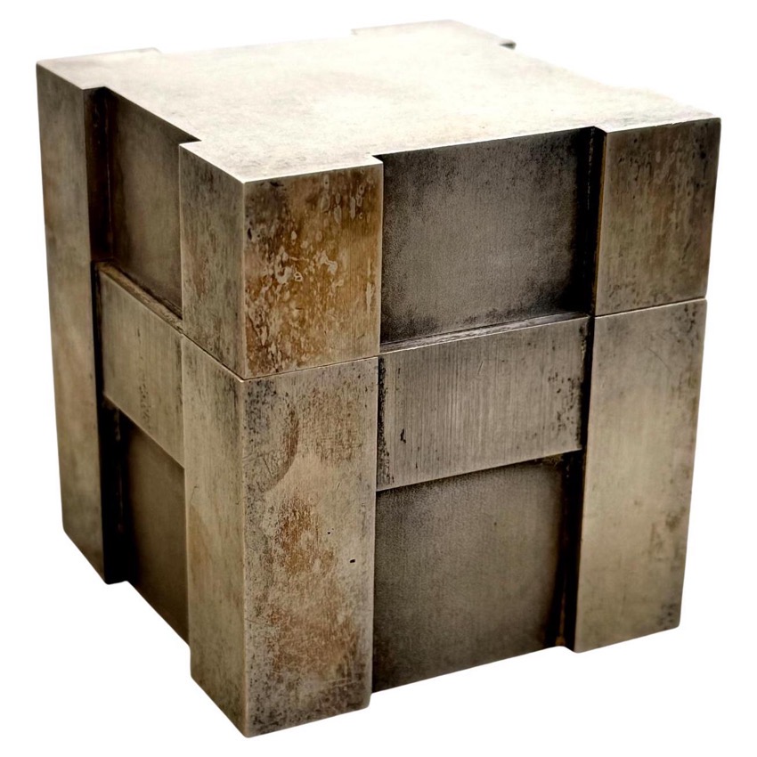 Hermes 1960s silver cube lighter with sculptural H