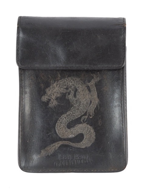 Jean Paul Gaultier black leather cigarette box with silver dragon print