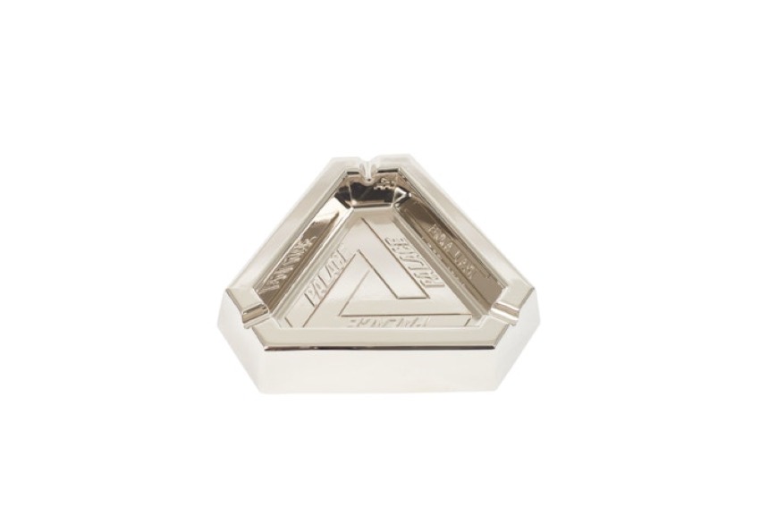 Palace SS19 Tri-Ferg ashtray in polished silver metal