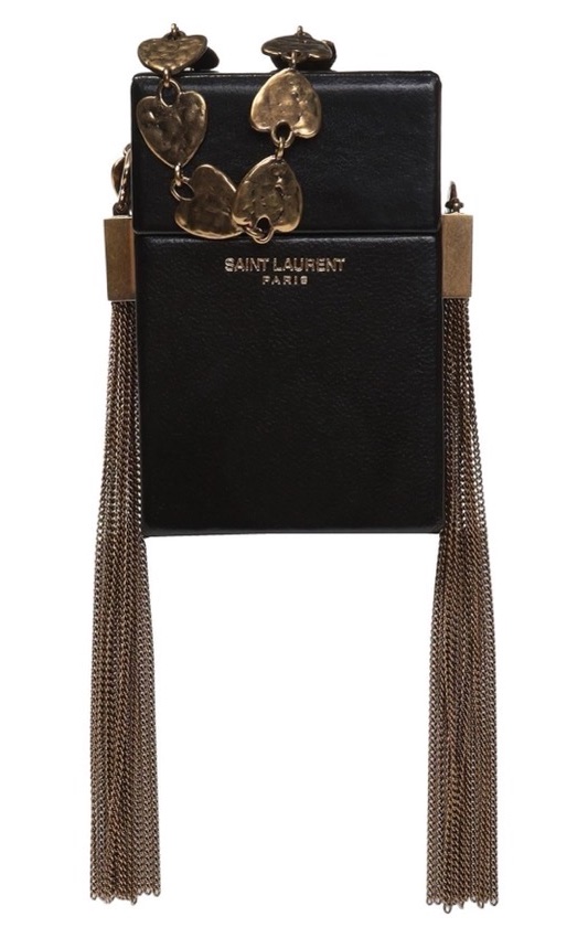 Saint Laurent black leather Smoking Box cigarette case with chain fringe and chain strap