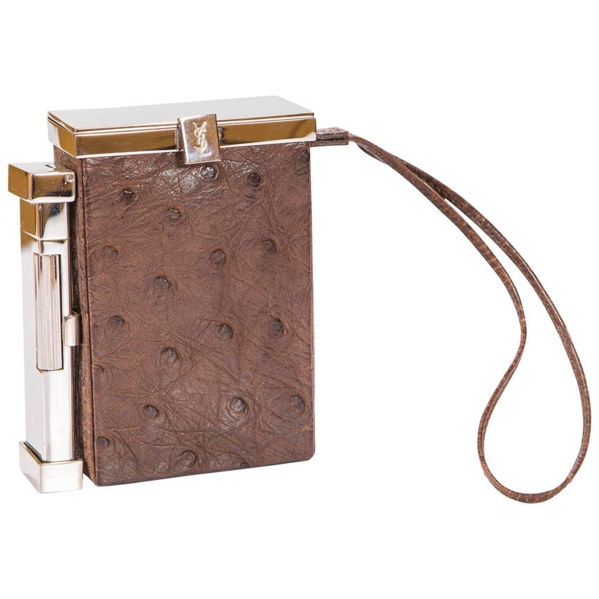 Tom Ford for Yves Saint Laurent brown ostrich cigarette case with docked lighter