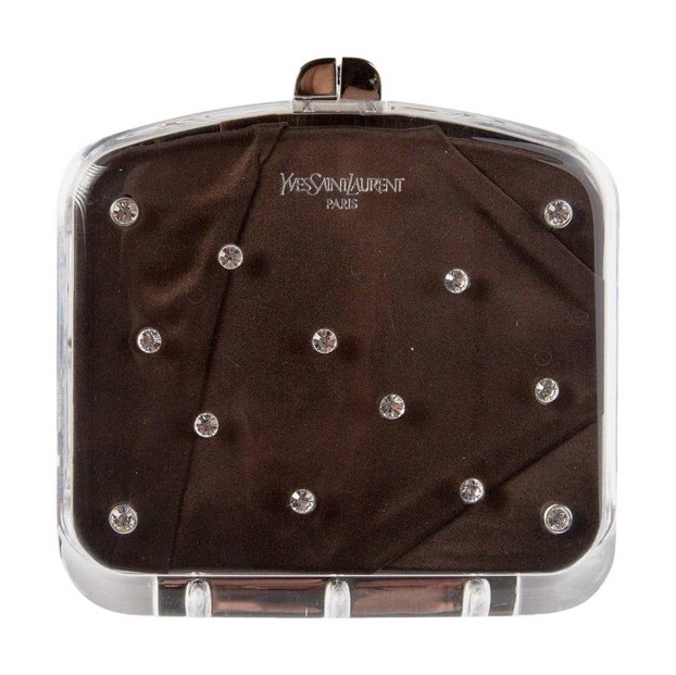 Tom Ford era Yves Saint Laurent clear lucite cigarette case with crystals and brown satin lining