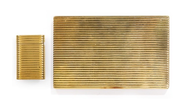 Van Cleef and Arpels 1952 fluted gold cigarette case with matching lighter
