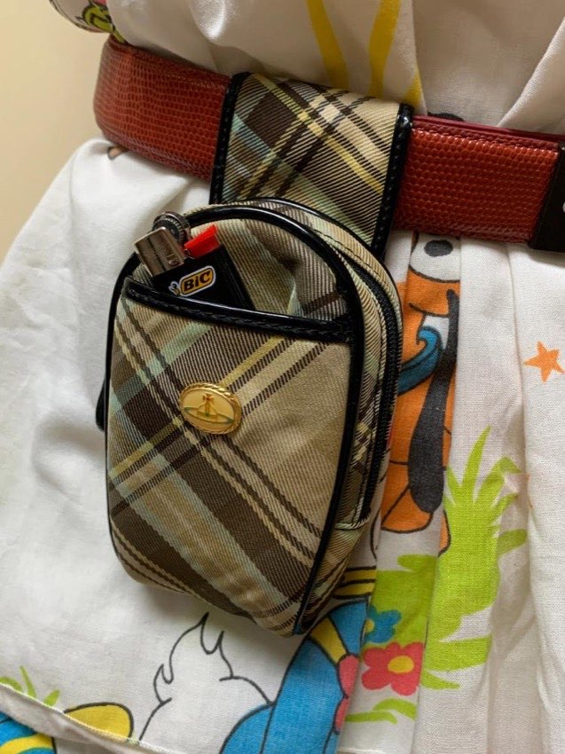 Vivienne Westwood 1990s tartan cigarette belt pouch with enamel orb
