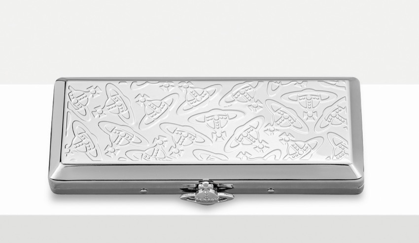 Vivienne Westwood slim steel cigarette case engraved with orbs