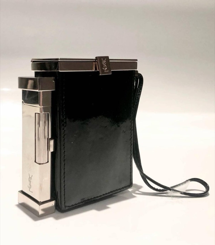 Tom Ford-era YSL black patent leather smoking box with lighter